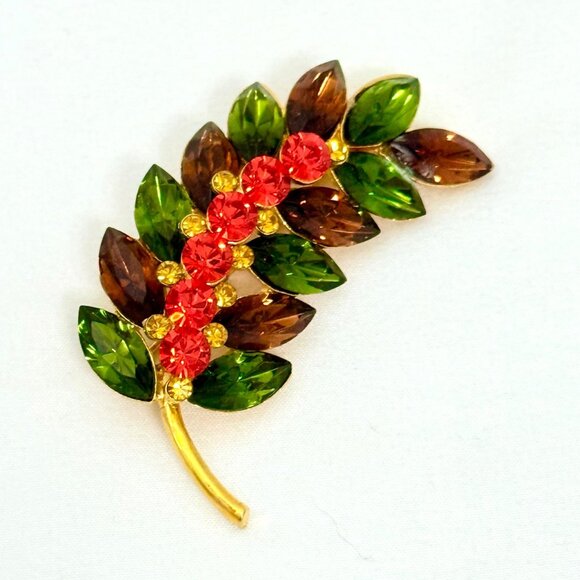 Joan Rivers Dimensional Leaf Brooch Gold Tone w/Crystals Signed - Picture 4 of 7